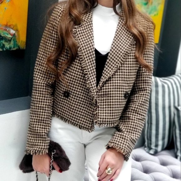 CHIC DOLLZ Houndstooth Blazer COCOA TAN - Picture 1 of 11